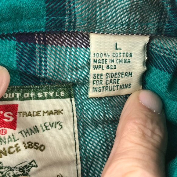 Levi's Mens Shirt Large Long Sleeve Plaid Button Up Classic Green Casual Y2K - Picture 4 of 16